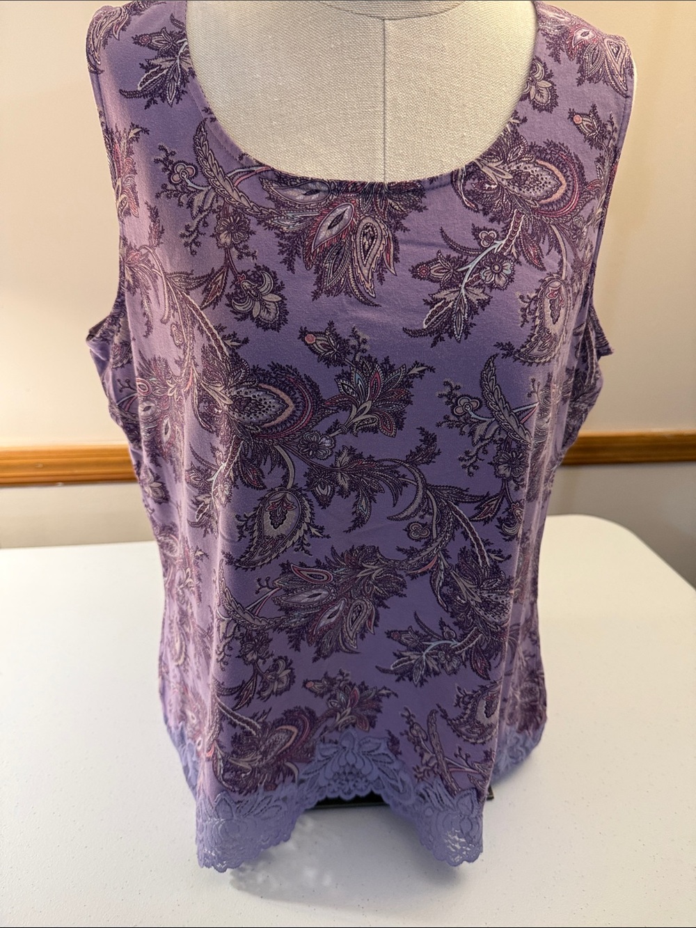 Coldwater Creek Lilac Paisley Lace-Hem Camisole